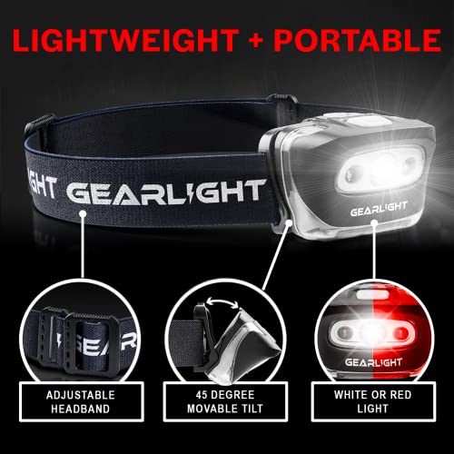 GearLight 2Pack LED Headlamp - Outdoor Camping Head Lamps with Adjustable Headband - Lightweight Battery Powered Bright Flashlight Headlight with 7 Modes and Pivotable Head and Red Light - Image 4