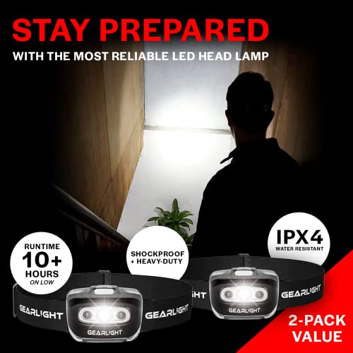 GearLight 2Pack LED Headlamp - Outdoor Camping Head Lamps with Adjustable Headband - Lightweight Battery Powered Bright Flashlight Headlight with 7 Modes and Pivotable Head and Red Light - Image 2
