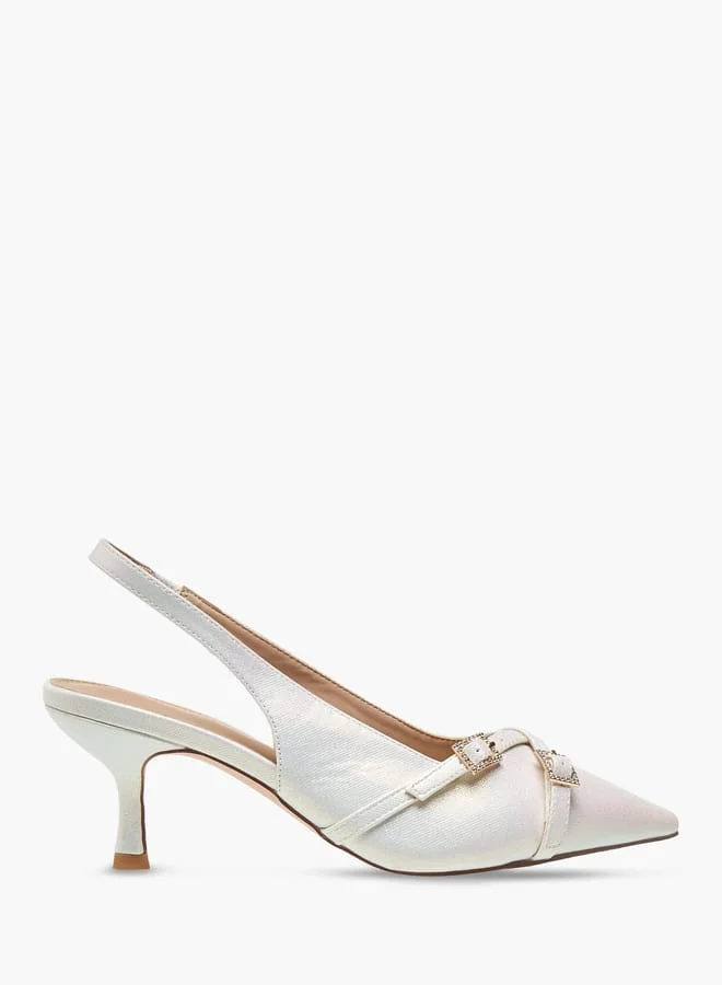 Flora Bella By Shoexpress Womens Embellished Slingback Shoes With Flared Heels