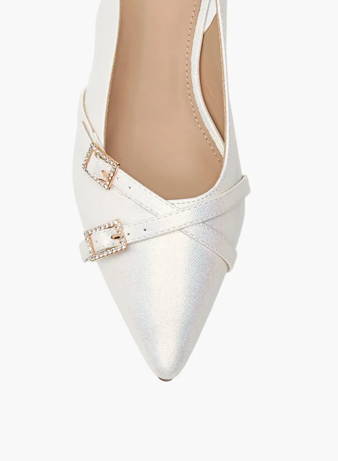 Flora Bella By Shoexpress Womens Embellished Slingback Shoes With Flared Heels