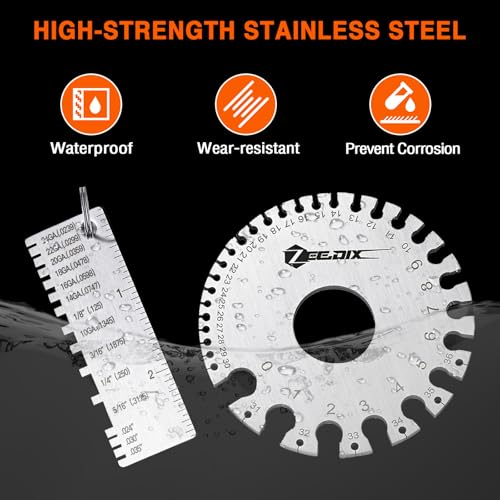 ZeeDix Wire Gauge Measuring Tool (2 Pcs) - Round Dual Sided Metal Sheet Gage & Metal Sheet Thickness Gauge, Stainless Sheet Wire Size Chart & Welding Measurement Tool - Image 2
