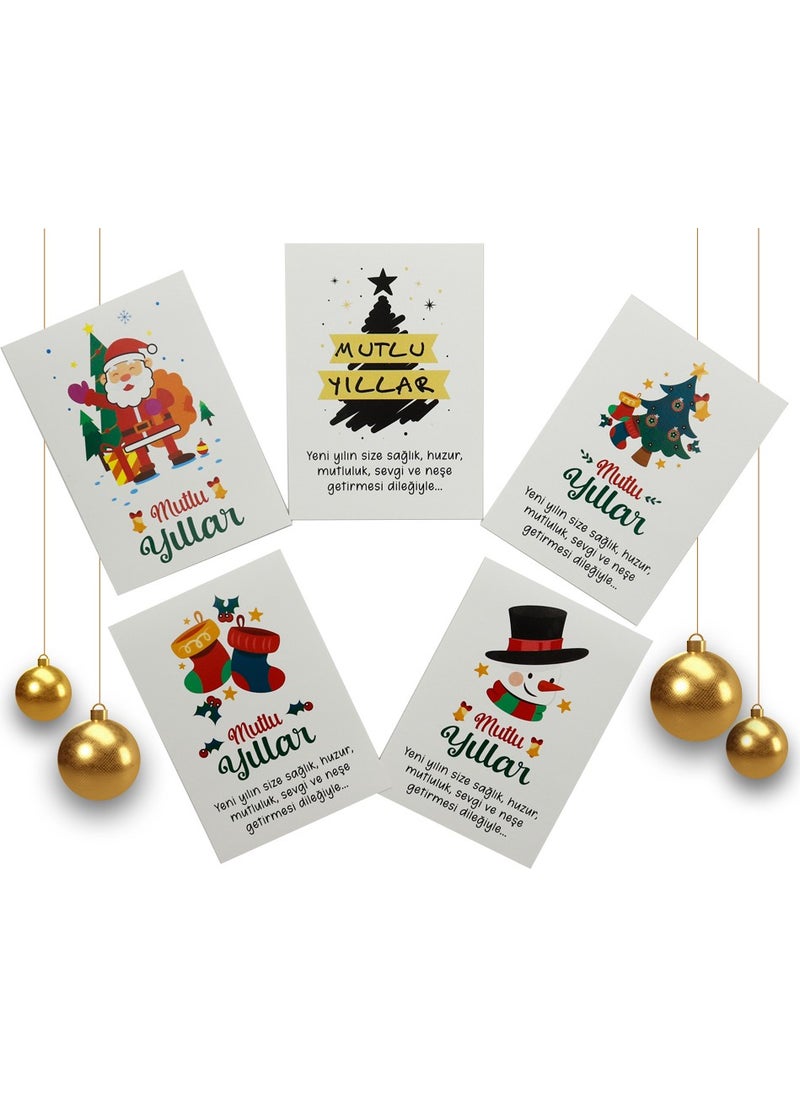 Repro Design 10X14 cm New Year Themed 5 Pieces Greeting Card Model-12 Happy New Year  - Image 1