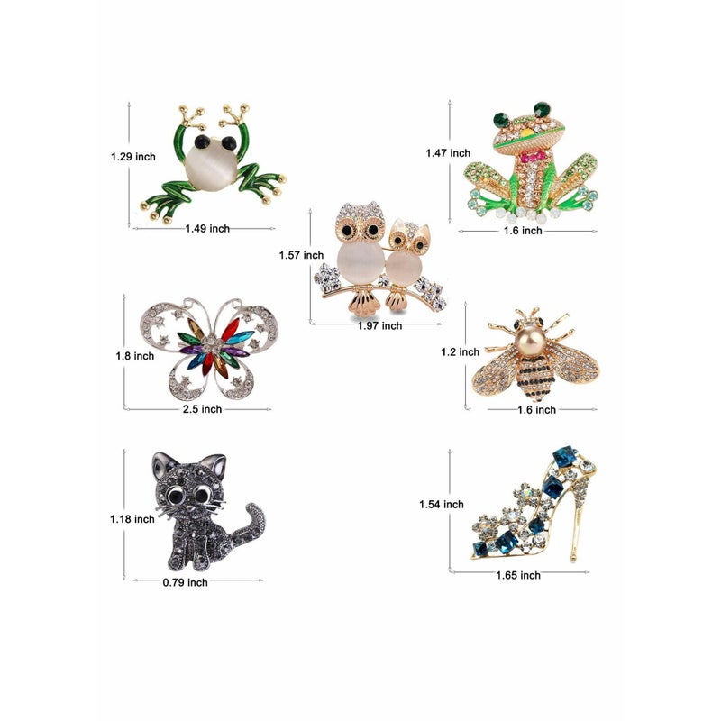 SOLARAE 7 Pieces Women Brooch Set Crystal Pin Vintage with Dragonfly Butterfly Hummingbird Owl Elephant Peacock Bee Animal and Insect Brooch Pin for Women Girls enamel - Image 5