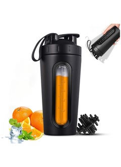 Protein Shaker Bottle Stainless Steel, 700ML Leak-Proof Protien Shake Container, Sports Water Bottle with Mixing Ball, BPA Free Easy Clean Bottles for Protein Mixes Gym Workout Fitness(Black)