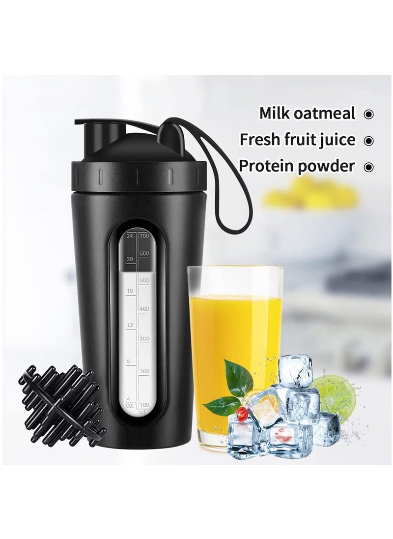 Arabest - Protein Shaker Bottle Stainless Steel, 700ML Leak-Proof Protien Shake Container, Sports Water Bottle with Mixing Ball, BPA Free Easy Clean Bottles for Protein Mixes Gym Workout Fitness(Black) - Image 1