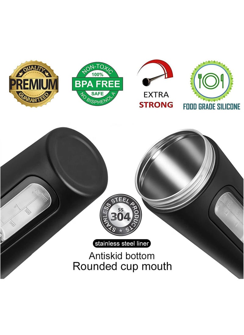 Arabest - Protein Shaker Bottle Stainless Steel, 700ML Leak-Proof Protien Shake Container, Sports Water Bottle with Mixing Ball, BPA Free Easy Clean Bottles for Protein Mixes Gym Workout Fitness(Black) - Image 1