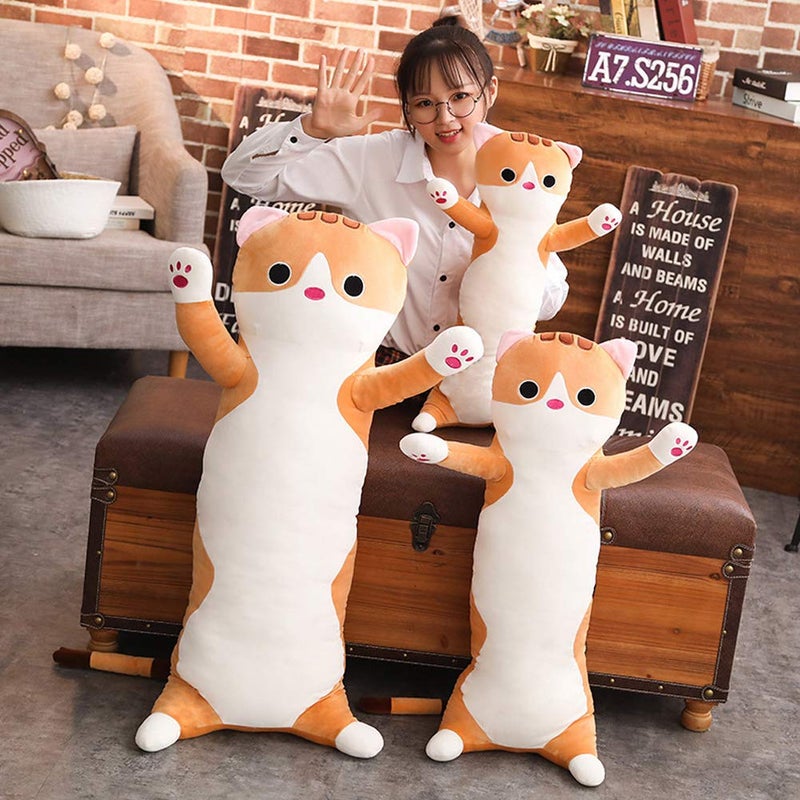 Jensquaify Cat Plush Hugging Pillow, Soft Kitten Plush Body Toy Gifts for Kids (Brown, 27.55 inch) - Image 5