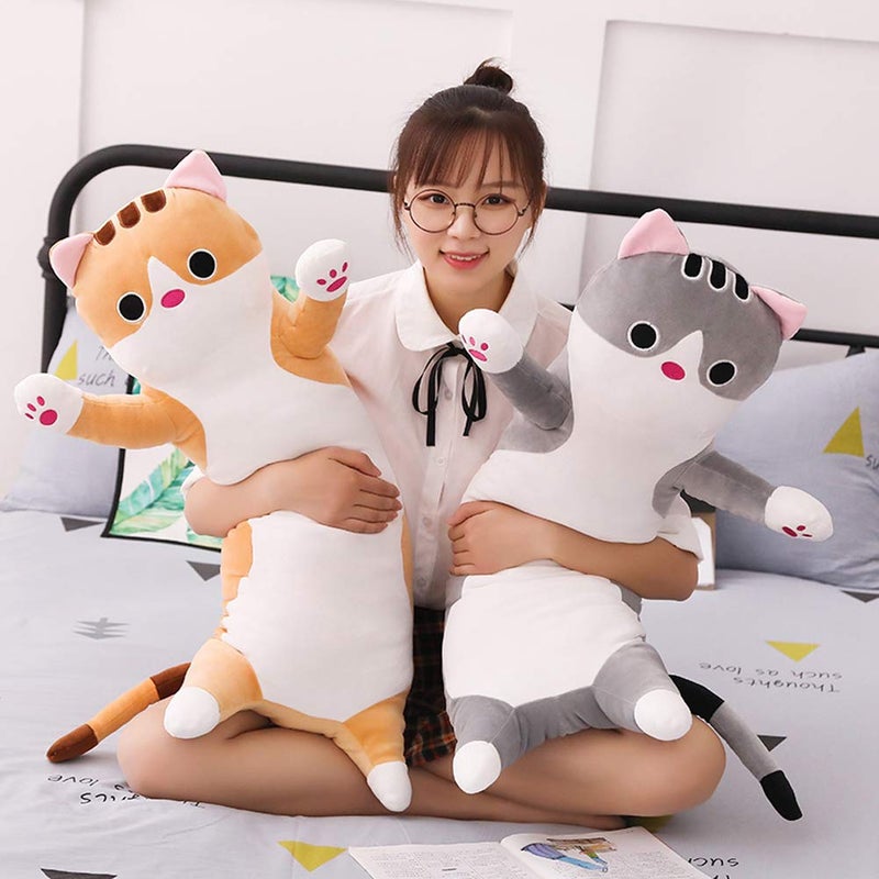 Jensquaify Cat Plush Hugging Pillow, Soft Kitten Plush Body Toy Gifts for Kids (Brown, 27.55 inch) - Image 4