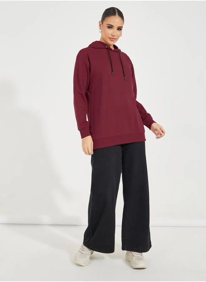 Styli Solid Regular Fit Longline Hoodie