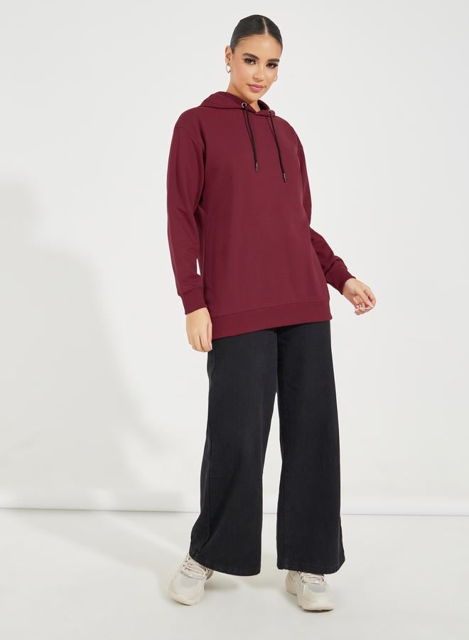 Styli Solid Regular Fit Longline Hoodie - Image 2