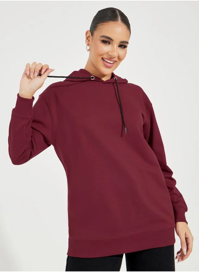 Styli Solid Regular Fit Longline Hoodie