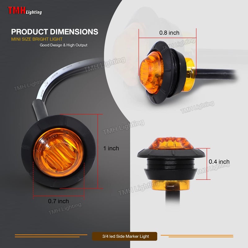 TMH 50 pcs 3/4 Inch Mount Amber 3 LED Mini Round Trailer Side Marker Indicator Lights Clearance Button Signal Lamps Universal for Trucks Lorry Boat Pickup Bus Caravan RV Waterproof Sealed Bulbs 12V DC - Image 2