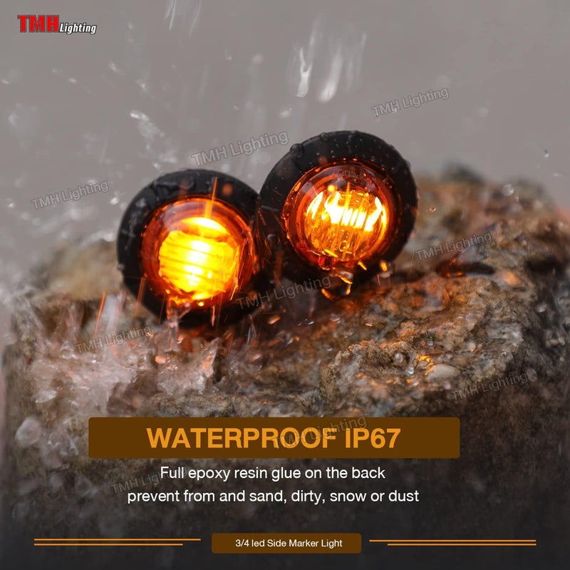 TMH 50 pcs 3/4 Inch Mount Amber 3 LED Mini Round Trailer Side Marker Indicator Lights Clearance Button Signal Lamps Universal for Trucks Lorry Boat Pickup Bus Caravan RV Waterproof Sealed Bulbs 12V DC - Image 5