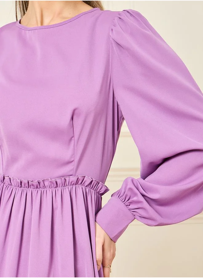Styli Puff Sleeves Ruffle Detail A-Line Maxi Dress