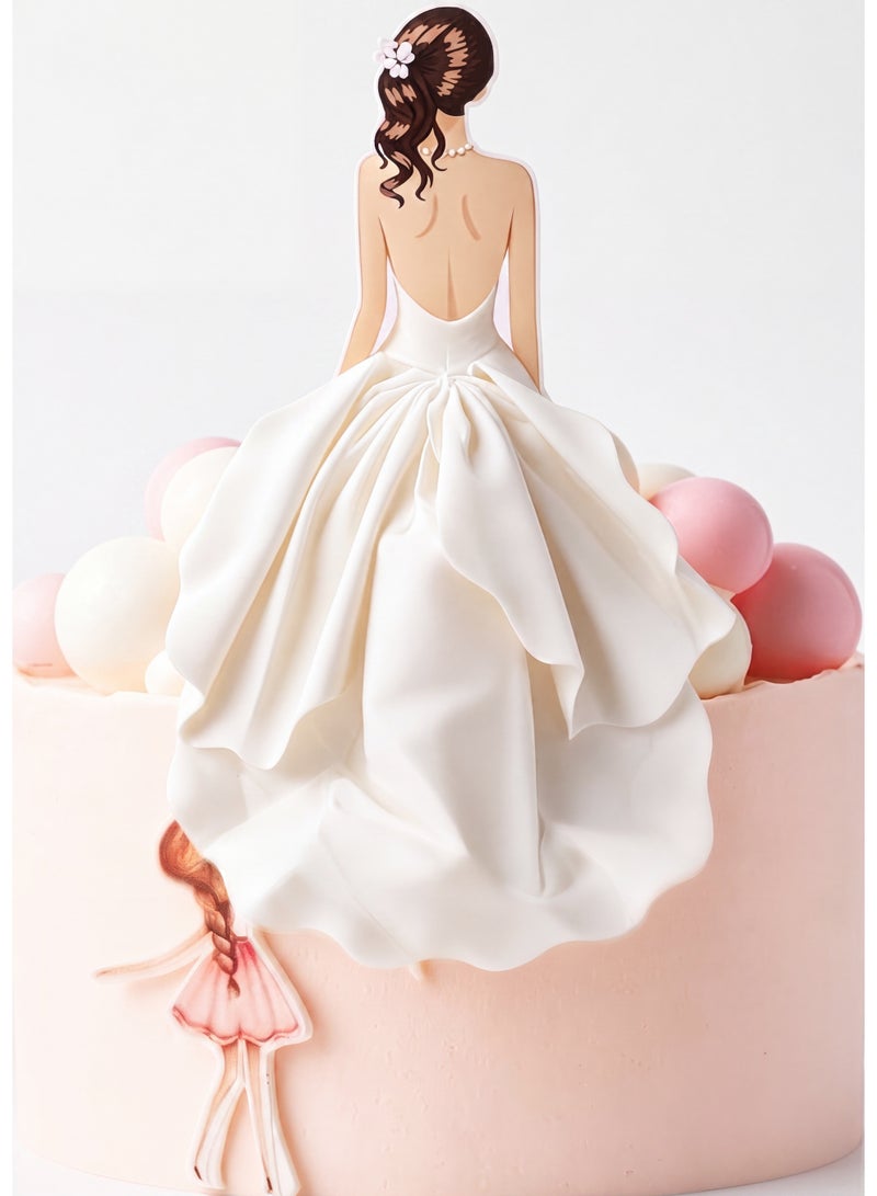 2Pcs Wedding Dress Design Decorative Cake Topper - Image 1