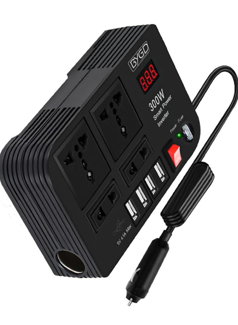 Generic 300W Car Inverter, 12V to 220V Power Converter with 4 USB Ports, Universal Socket, Notebook Charging, Car Cigarette Lighter Adapter  - Image 1