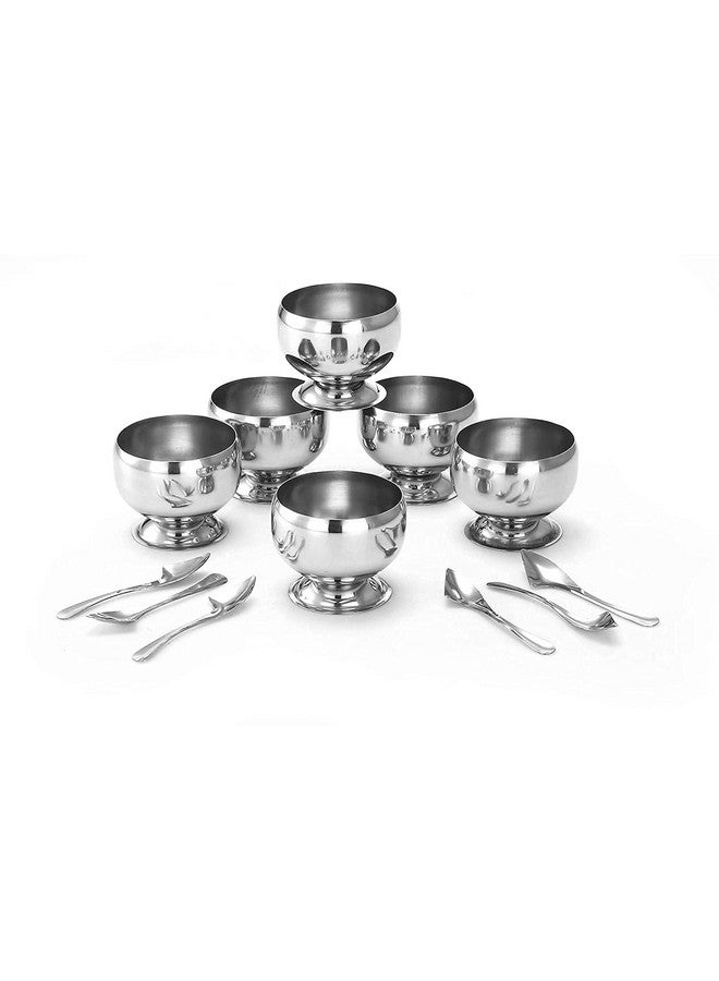 Dynore أكواب آيس كريم بتصميم تفاح من ستانلس ستيل 6 قطع و 6 ملاعق آيس كريم - أطباق تقديم ووعاء شوربة لمجموعة آيس كريم/سلطة/فاكهة وحلويات 12 قطعة