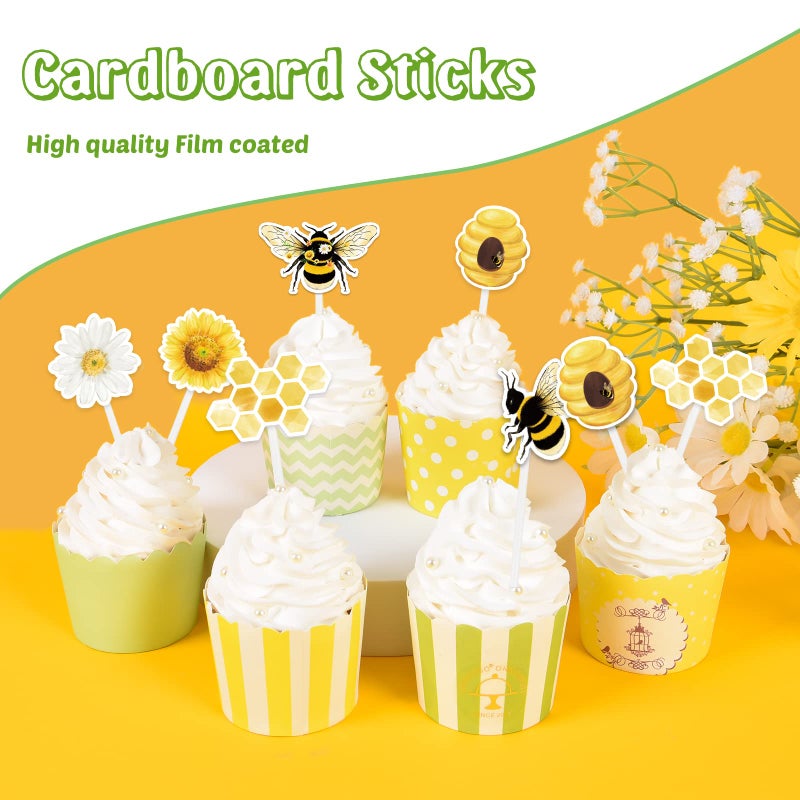 WERNNSAI Bee Party Cupcake Topper - 36 PCS Bumble Bee Party Decorations for Kids Girls Birthday Baby Shower Honey Bee Themed Party Supplies Cake Decor - Image 2