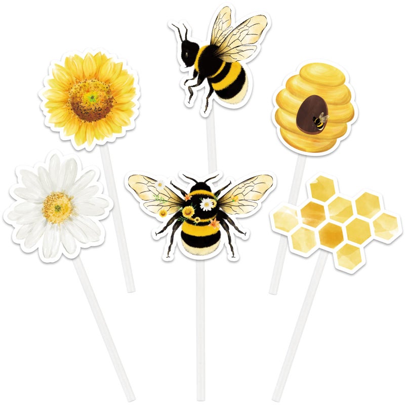 WERNNSAI Bee Party Cupcake Topper - 36 PCS Bumble Bee Party Decorations for Kids Girls Birthday Baby Shower Honey Bee Themed Party Supplies Cake Decor - Image 1