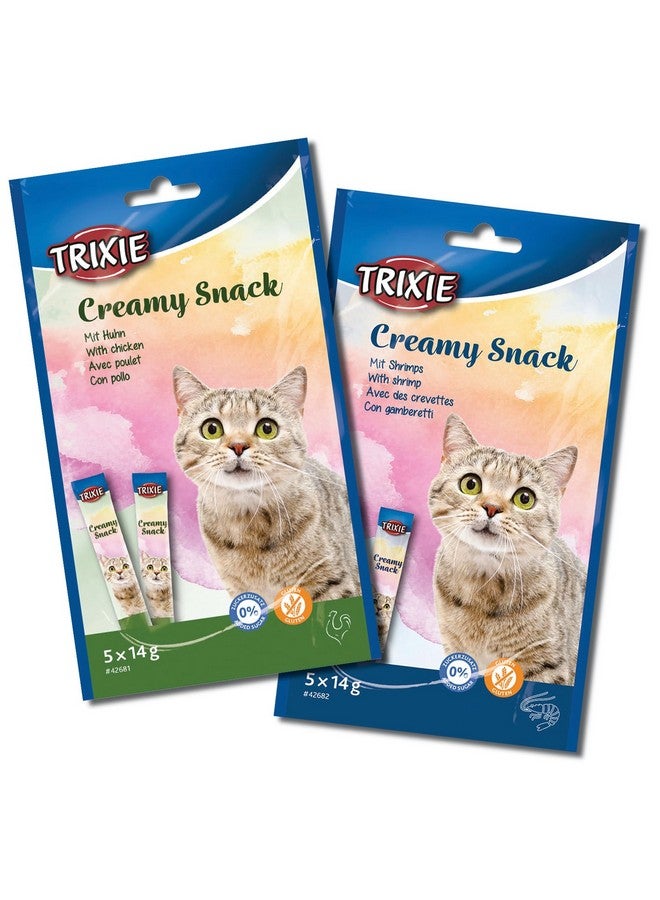 تريكسي مجموعة مكافآت القطط من وجبة خفيفة من التونة والروبيان الكريمية ووجبة خفيفة من الدجاج الكريمي، مكافآت غنية بالعناصر الغذائية للقطط، مناسبة لجميع السلالات - (عبوة من قطعتين) - Image 1