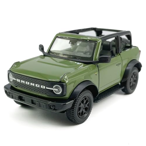 Metanyl 2Door Convertible Bronco Badlands Model Car 136 Scale Diecast Toy Cars Metal Alloy Childrens Vehicles Pull Back Doors Open Black Rim Mens Collection Kids Toys for Boys Gifts Cake Topper green - Image 1