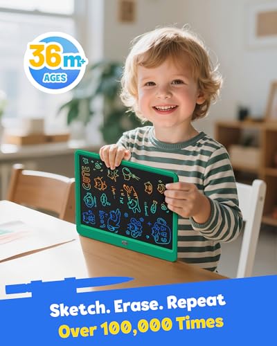 TEKFUN LCD Writing Tablet for Kids Boys Toys 12 Inch Erasable Doodle Board Colorful Drawing Pad Board Games Outdoor Travel Toys Gifts for Toddlers Boys Adults DarkGreen - Image 5