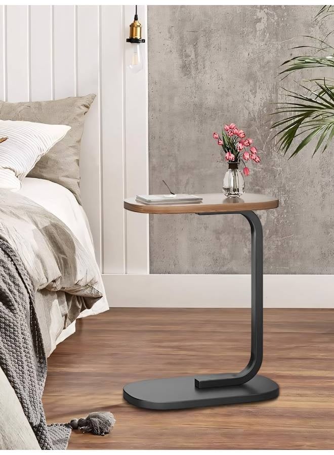 Lesha C Shaped End Table, Side Table for Couch and Bed, Small Side Table, TV Tray Table for Small Spaces, Living Room, Bedroom, Rustic Snack Table - Image 3