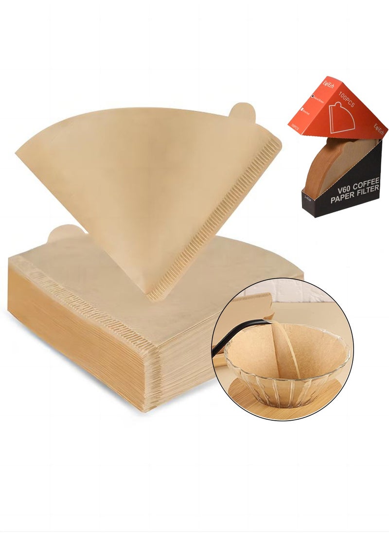 EqiEch 100-Piece Coffee Paper Filters V60 Disposable Cone Brown Size 02 for Pour Over and Drip Coffee Makers(2-4 cups)  - Image 1
