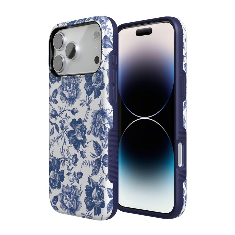 Casely iPhone 17 Pro Case | Rose to Fame | Blue & White Floral | Bold Protective Design | Compatible with MagSafe - Image 2