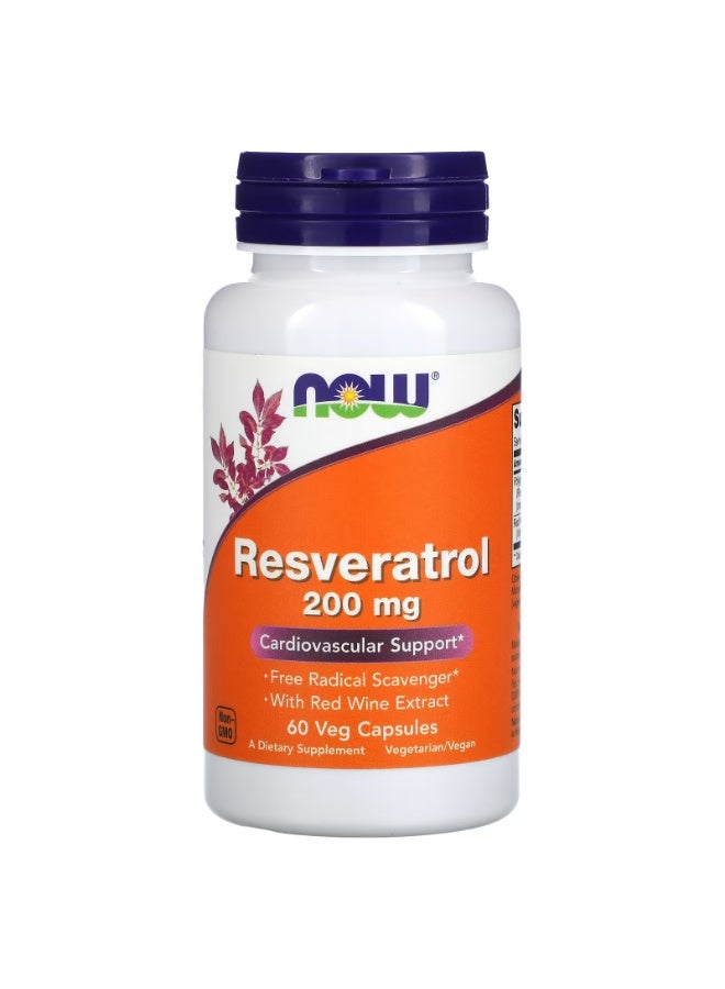 now Resveratrol, 200 mg, 60 Veg Capsules - Image 1