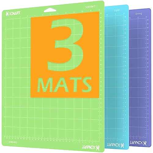 XINART Cutting Mats for Cricut Maker 3,Explore 3,Maker,air 2,12x12 inch Standard+Light+Strong Grip 3 Mats Xinart 12x12" Variety Adhesive Replacement Cut Mats for Cricut - Image 1