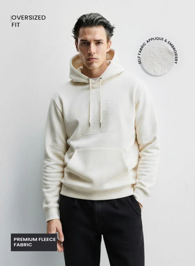 The Indian Garage Co Men Oversized Fit Embroidered Hooded Neck Full Sleeves Sweatshirt