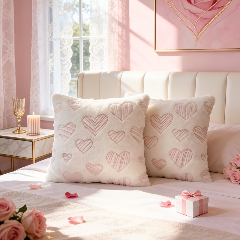 Single Piece 17.7 x 17.7 Inch Abstract Geometric Line Heart Embroidered Pillow Cover Minimalist Pink Romantic Cushion Cover Valentine Anniversary Couple Gift Love Themed Pillowcase for Bedroom Sofa - Image 2