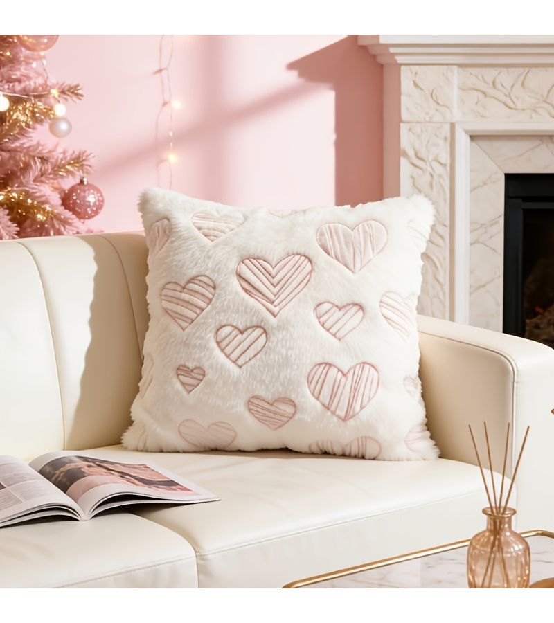 Single Piece 17.7 x 17.7 Inch Abstract Geometric Line Heart Embroidered Pillow Cover Minimalist Pink Romantic Cushion Cover Valentine Anniversary Couple Gift Love Themed Pillowcase for Bedroom Sofa - Image 3
