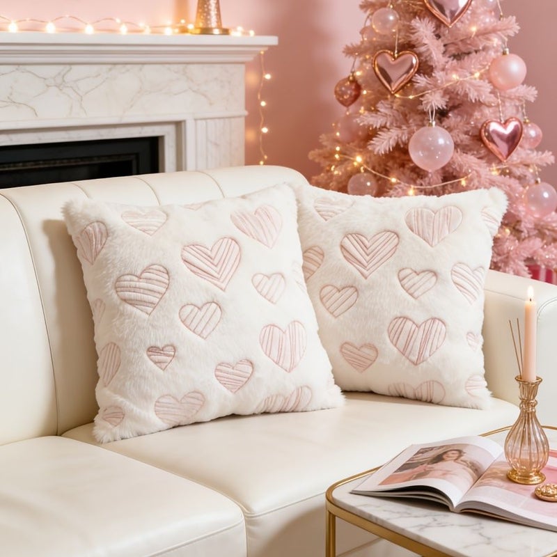 Single Piece 17.7 x 17.7 Inch Abstract Geometric Line Heart Embroidered Pillow Cover Minimalist Pink Romantic Cushion Cover Valentine Anniversary Couple Gift Love Themed Pillowcase for Bedroom Sofa - Image 1