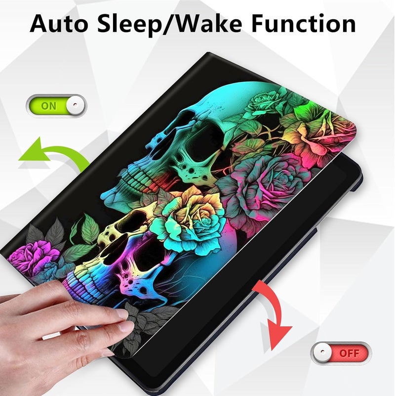 Mxfdegf Case for 6" Amazon Kindle 10th Generation (2019 Released),Mxfdegf 360 Degree Swiveling Stand Protective Cover with Auto Sleep/Wake,for 6" Kindle 10th Gen 2019,Colorful Rose Flower Skull - Image 2