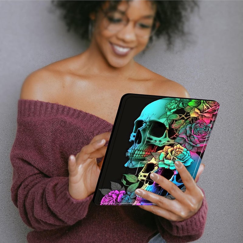 Mxfdegf Case for 6" Amazon Kindle 10th Generation (2019 Released),Mxfdegf 360 Degree Swiveling Stand Protective Cover with Auto Sleep/Wake,for 6" Kindle 10th Gen 2019,Colorful Rose Flower Skull - Image 4