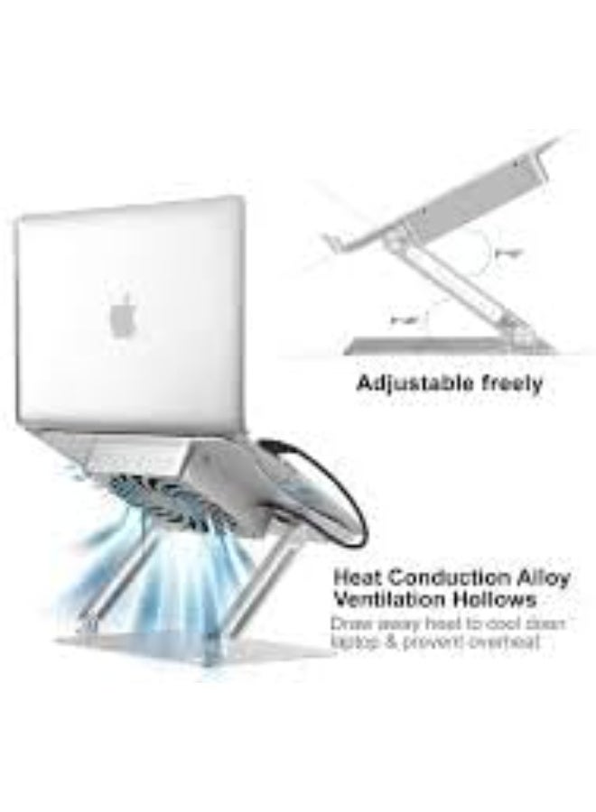 Foldable Metal Laptop Stand V6.1 with Large Turbo Cooling System and Air Cooling for Effective Heat Dissipation, Free Lifting, and 360° Rotation; Compatible with Many Laptops - Silver (Silver) - Image 5