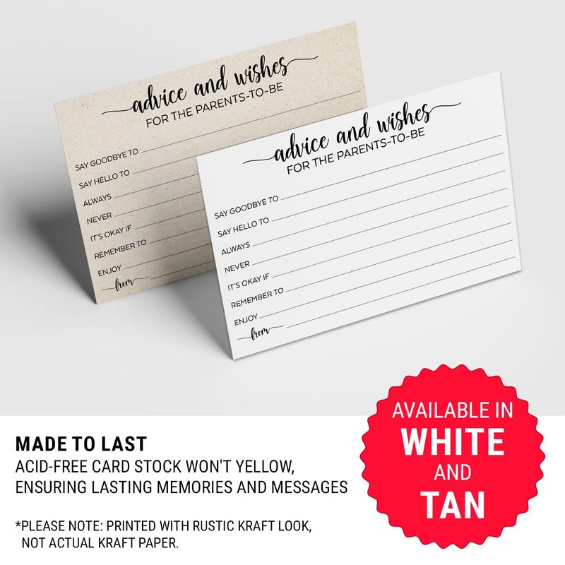 321Done Advice and Wishes for The Parents-to-Be Cards, Made in USA - 4x6 Tan, Fun Baby Shower Game Ideas, Gender Reveal Party Keepsake - Set of 50 - Image 4