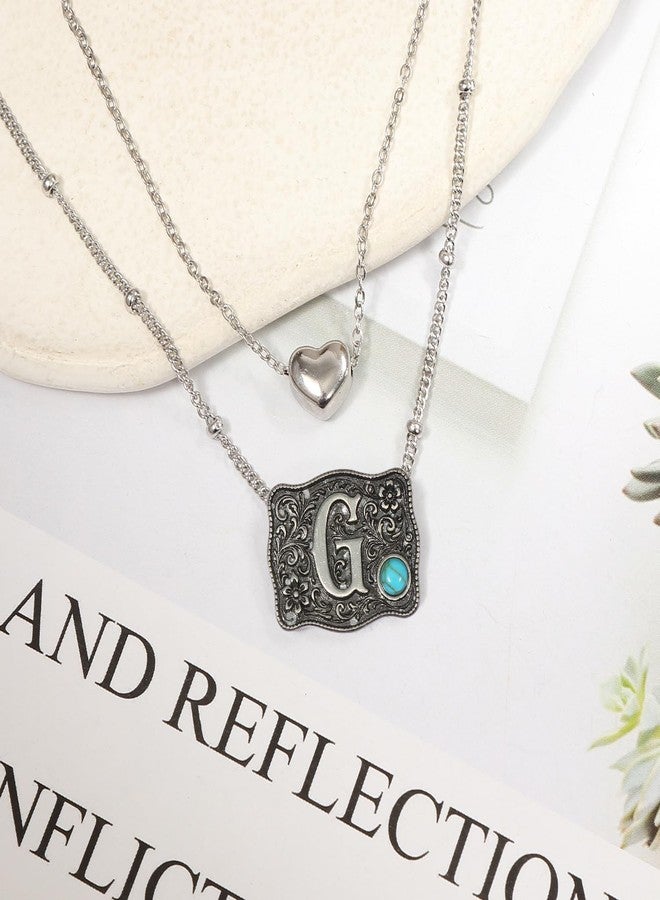 MANZHEN Belt Buckle Bracelet Initial Letter A-Z Bracelets Western Cow Tag Bracelet Belt Buckle Necklace Western Style Initial Letter Pendant Necklace, 18 Inches, Metal, No Gemstone - Image 2