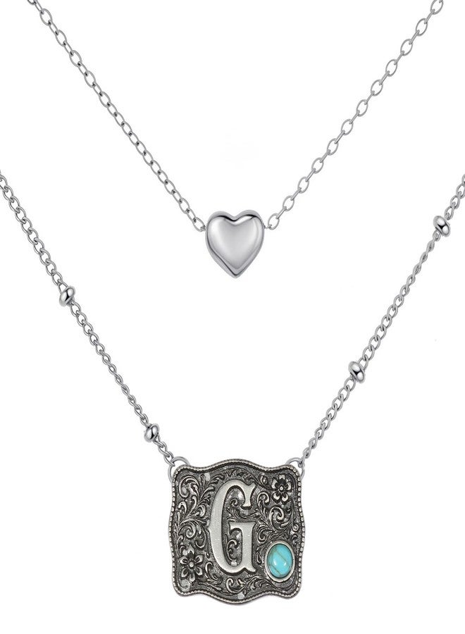 MANZHEN Belt Buckle Bracelet Initial Letter A-Z Bracelets Western Cow Tag Bracelet Belt Buckle Necklace Western Style Initial Letter Pendant Necklace, 18 Inches, Metal, No Gemstone - Image 1