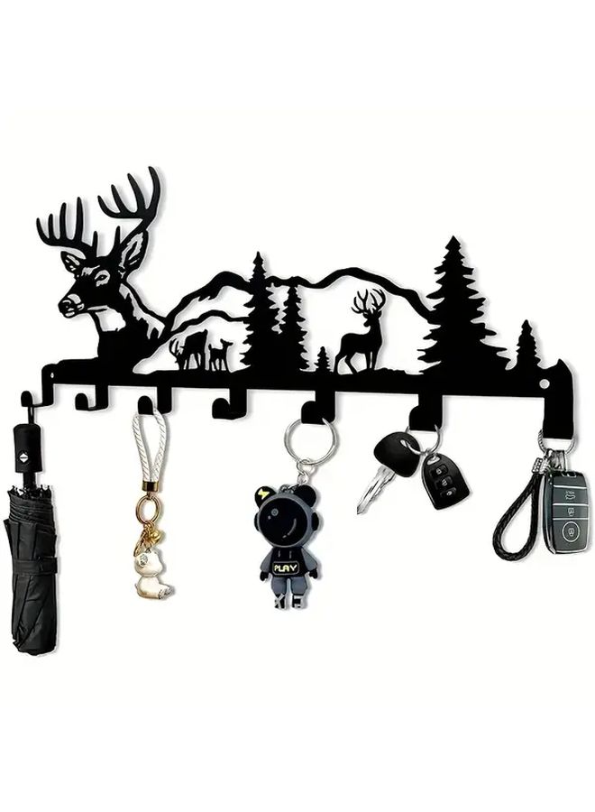 Black Metal Deer Key Holder Wall Mounted Organizer Rustic Modern Farmhouse Entryway Storage - Image 5