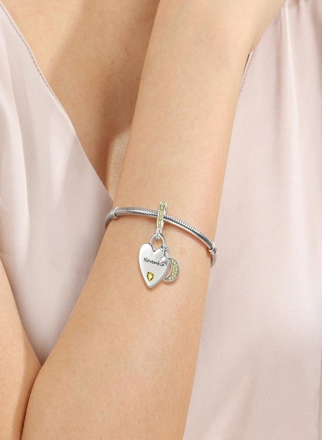 QeenseKc Nov Birthstone Heart Charm Moon and Star Pendant Bead Compatible with Pandora Bracelet Women - Image 5