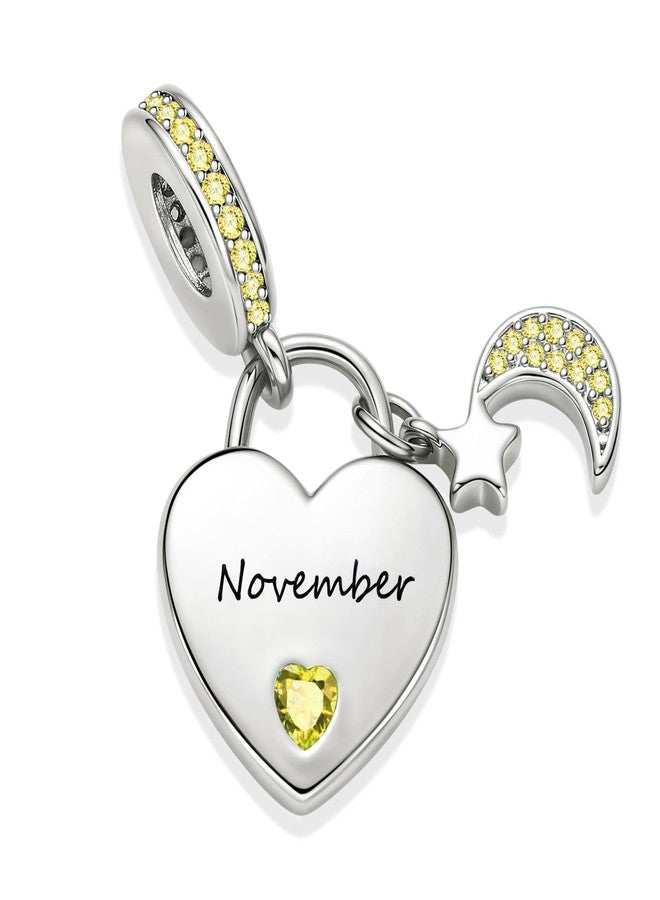 QeenseKc Nov Birthstone Heart Charm Moon and Star Pendant Bead Compatible with Pandora Bracelet Women - Image 2