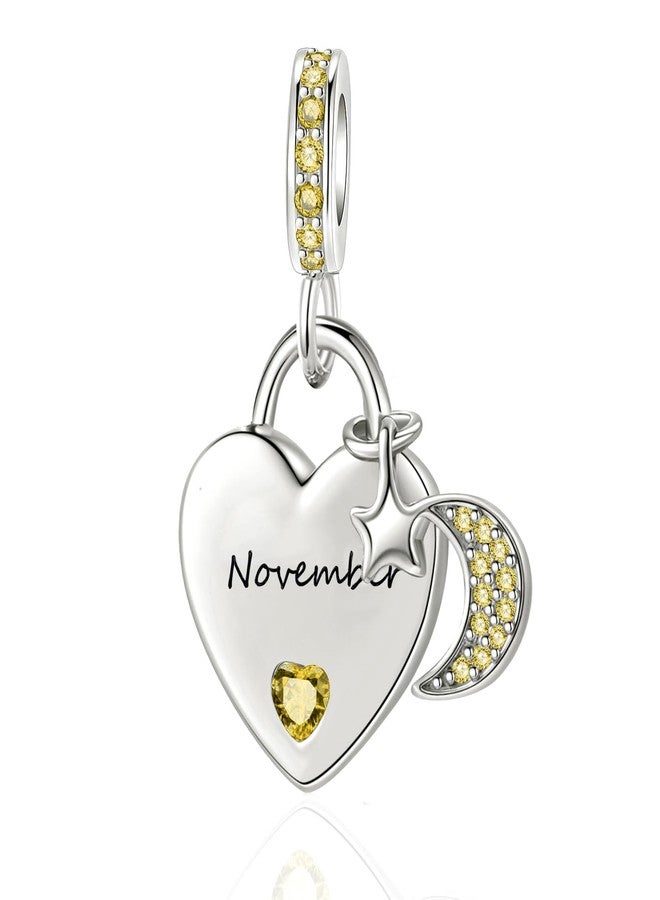 QeenseKc Nov Birthstone Heart Charm Moon and Star Pendant Bead Compatible with Pandora Bracelet Women - Image 1
