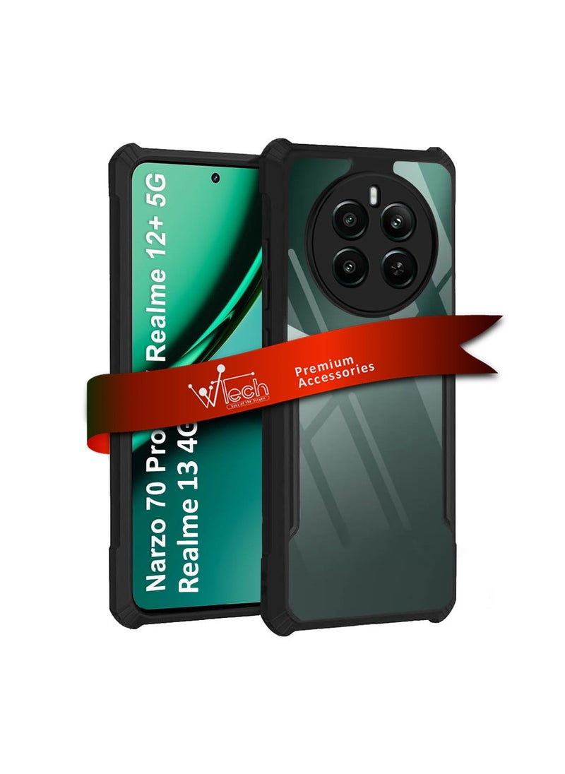 دبليو تيك Realme 12+ / 12 Plus 5G 2024 / Realme 13 4G 2024 / Narzo 70 Pro 5G 2024 غطاء حماية نحيف من السيليكون الهجين مع مصدات درع مرتفعة - أسود  - Image 1