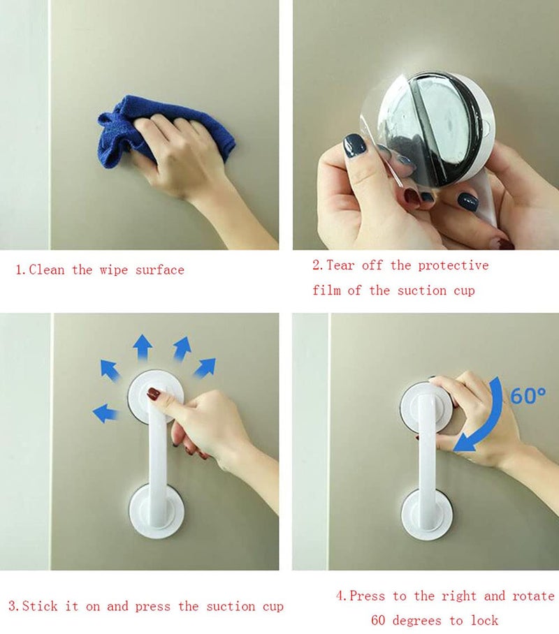 WANLIAN Powerful Suction Cup Glass Mirror Door Handle, Refrigerator Drawer Bathroom Suction Cup Wall handrail, Bathtub Shower Handle Kitchen Drawer Cabinet Handle Suction Cup (White) - Image 5