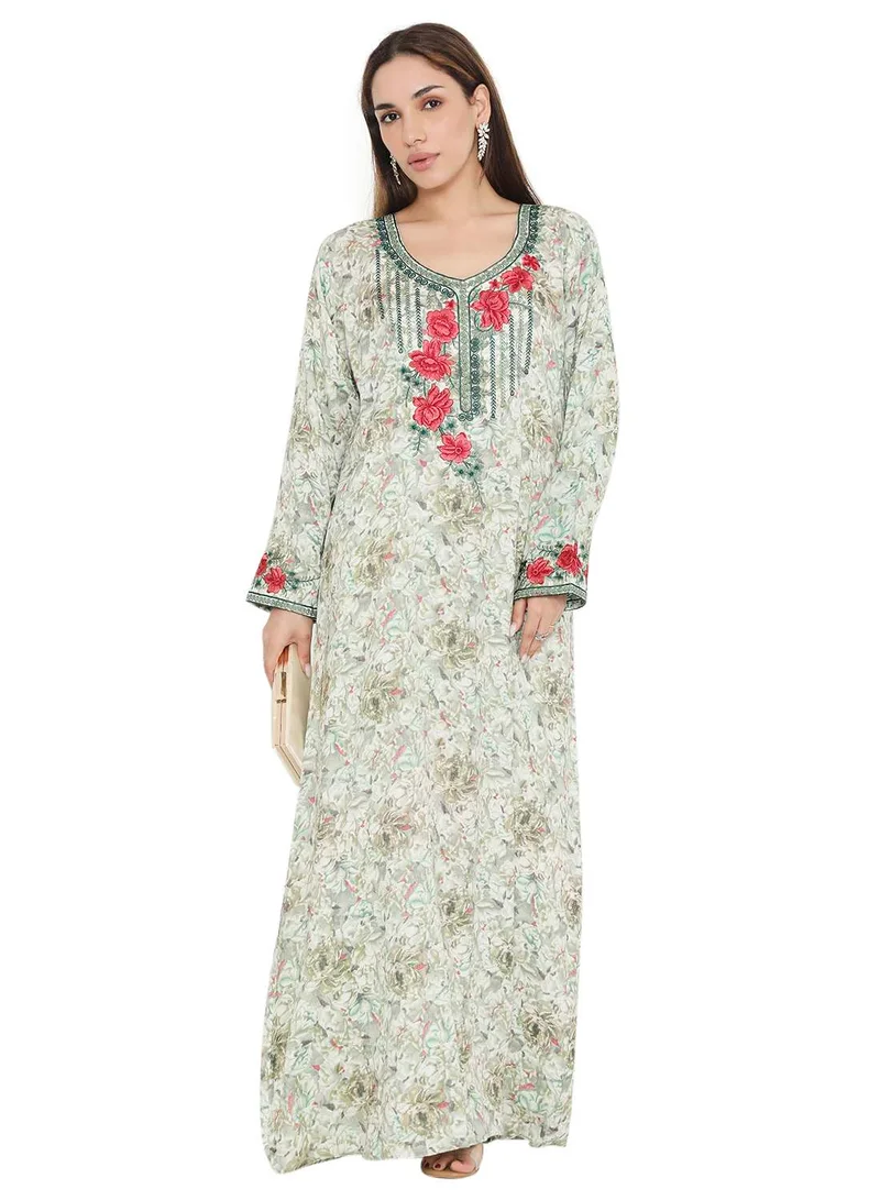 هانا آند سارا HIGH QUALITY VISCOSE JALBIYA WITH MULTICOLOR THICK THREAD EMBROIDERY ARABIC KAFTAN JALABIYA DRESS