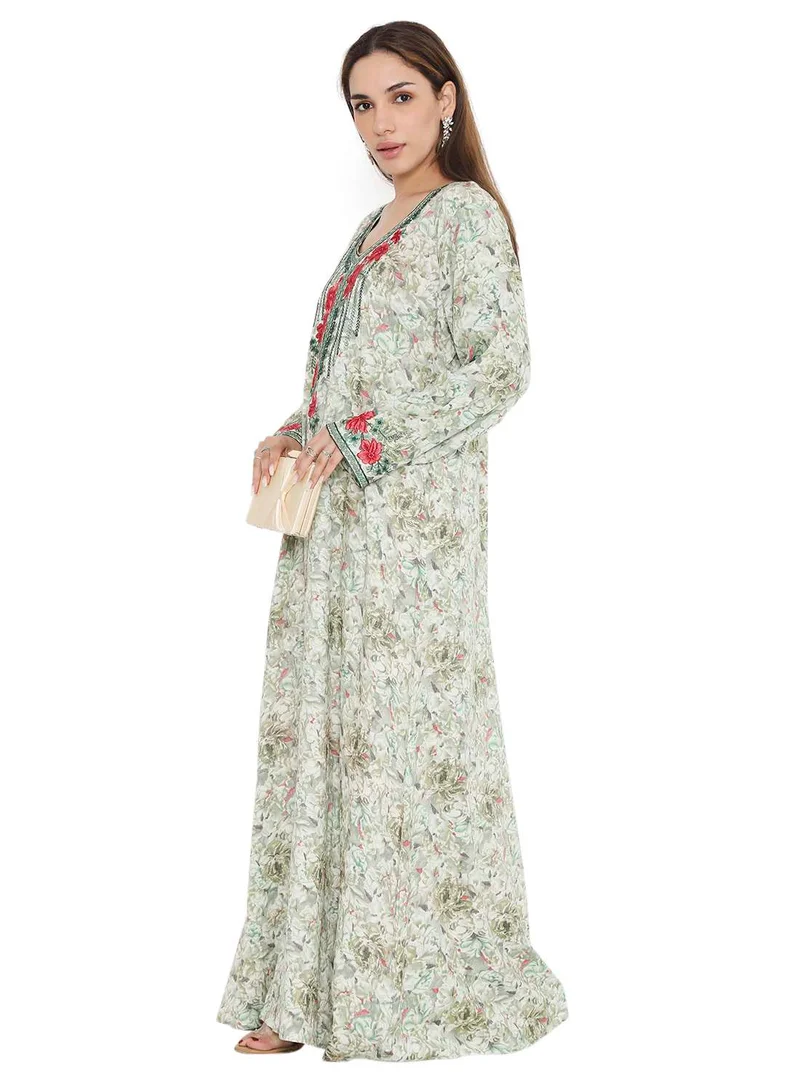 هانا آند سارا HIGH QUALITY VISCOSE JALBIYA WITH MULTICOLOR THICK THREAD EMBROIDERY ARABIC KAFTAN JALABIYA DRESS