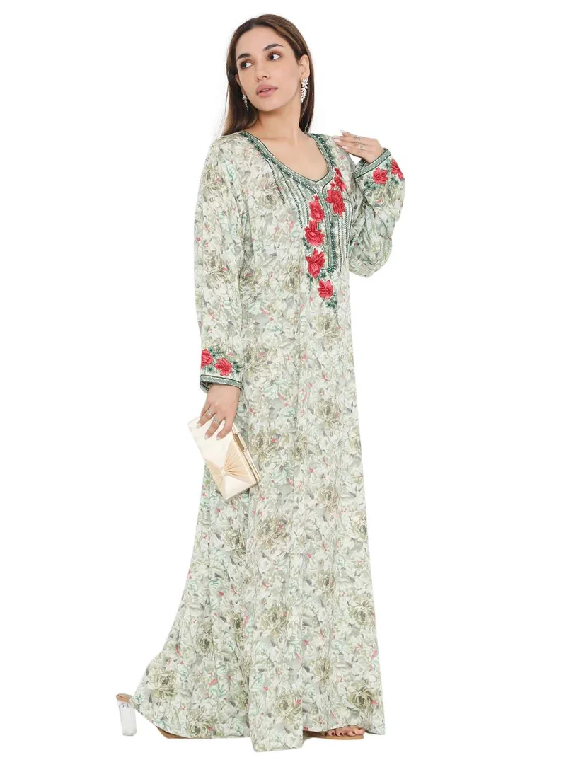 هانا آند سارا HIGH QUALITY VISCOSE JALBIYA WITH MULTICOLOR THICK THREAD EMBROIDERY ARABIC KAFTAN JALABIYA DRESS